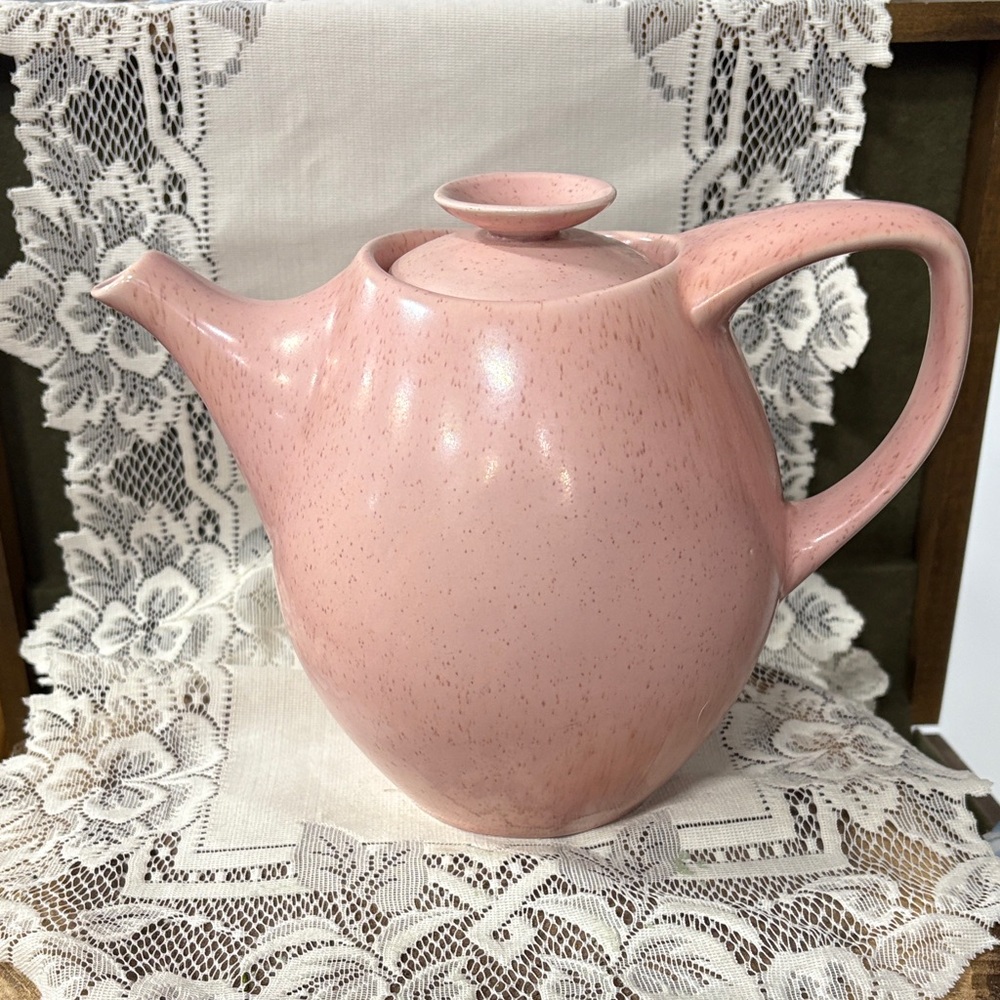 Vintage Pink Speckle ware Ceramic Teapot